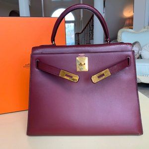 Hermes Kelly 28cm Red Box Calf Bag 100% Authentic